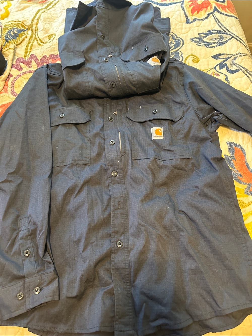 2 Carhartt Dark Navy Button-Up Work Shirt Jacket